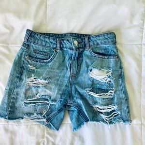 High Rise Distressed Denim Shorts